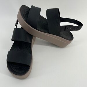Crocs Brooklyn‎ Low Wedge Platform Sandals Black Mushroom Tan Women Size 6